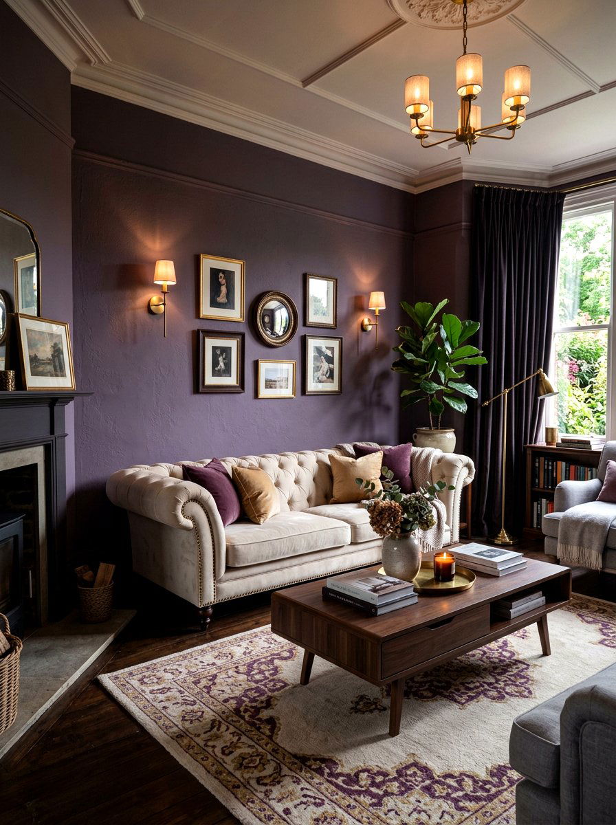 Dark lilac walls - 30 lilac living room ideas