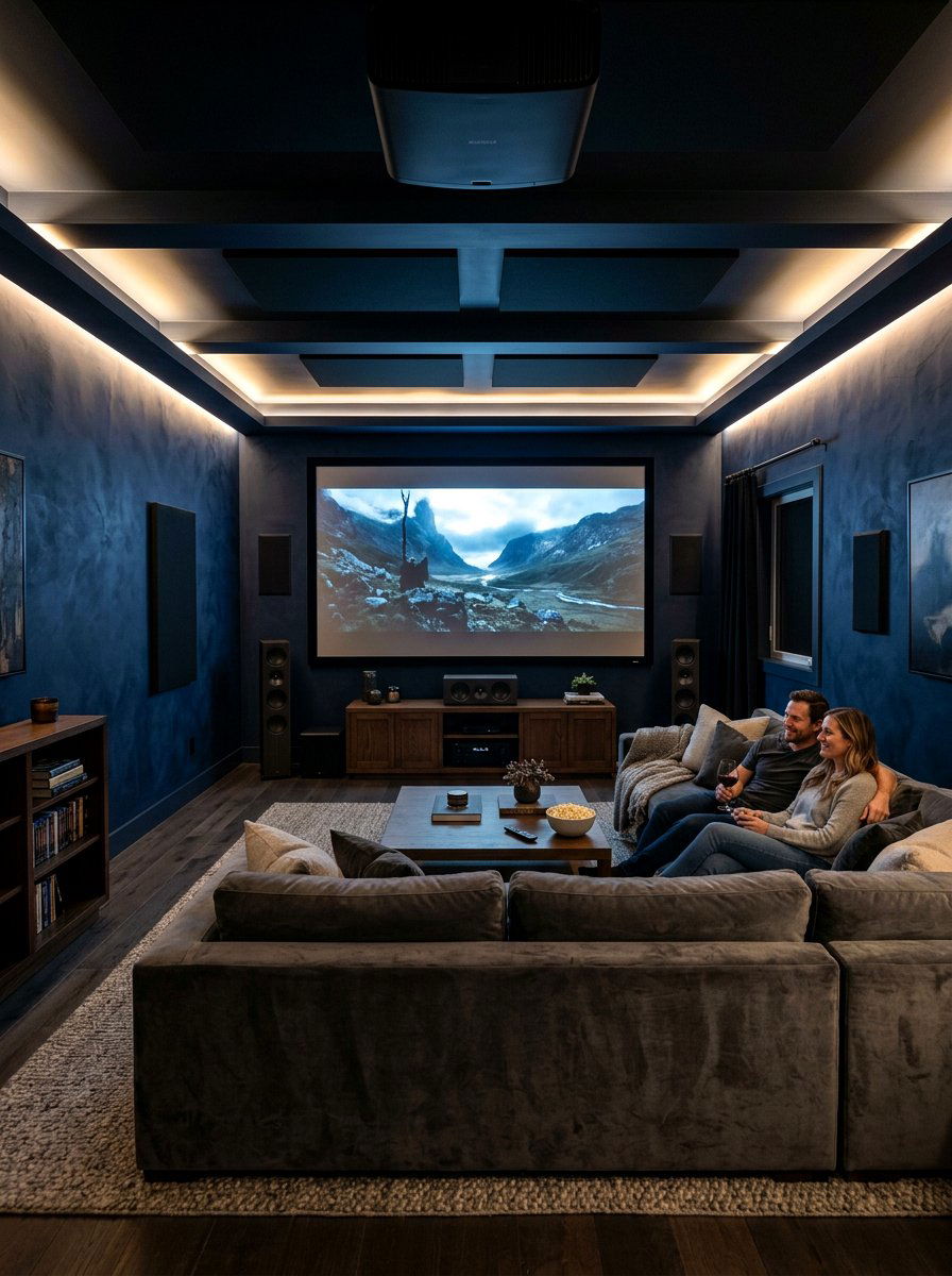 Dark limewash media room - 30 limewash wall ideas