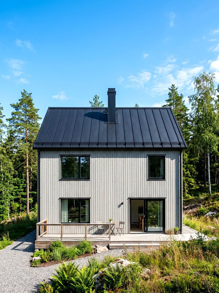 Dark metal roofing Scandinavian house - 30 Scandinavian house exterior ideas