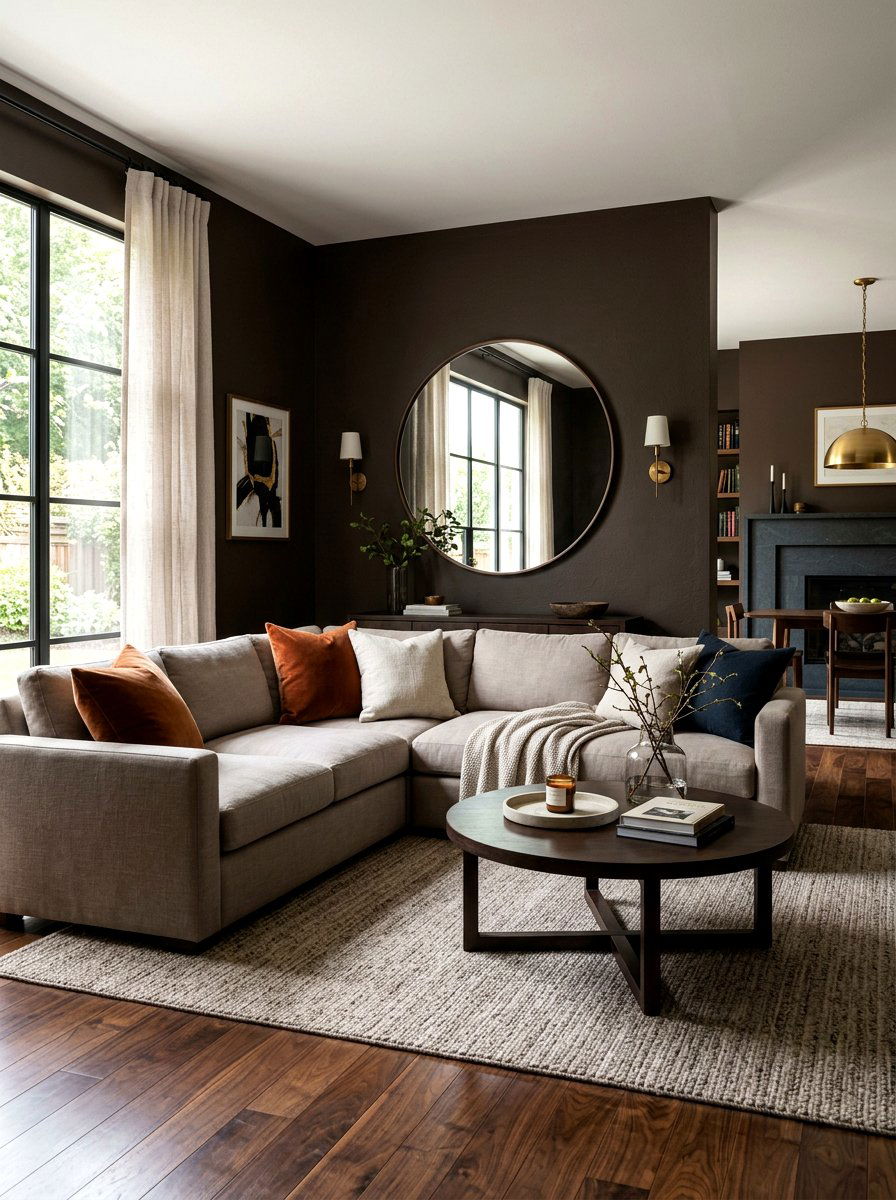 Dark mocha walls living room - 30 monochrome mocha living room ideas