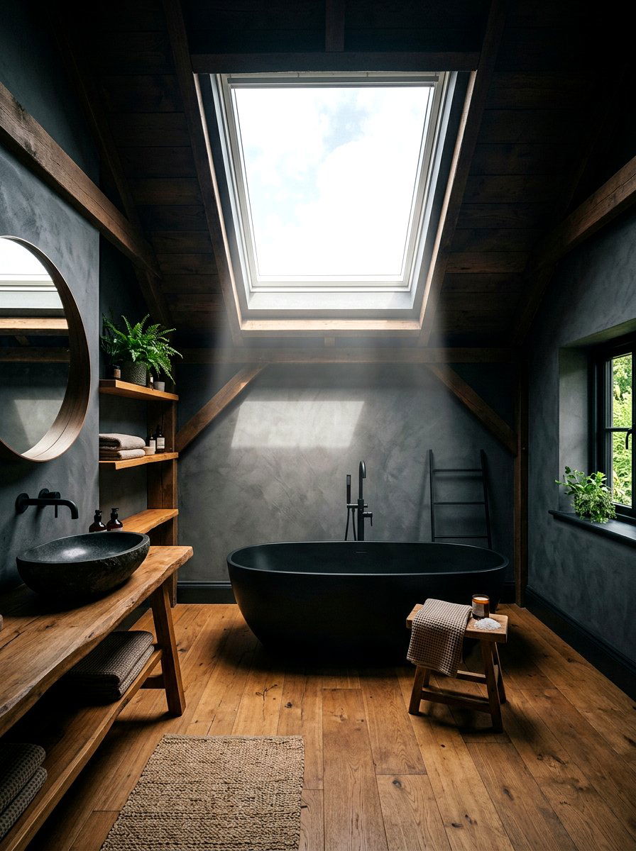 Dark moody attic bathroom - 30 attic bathroom ideas
