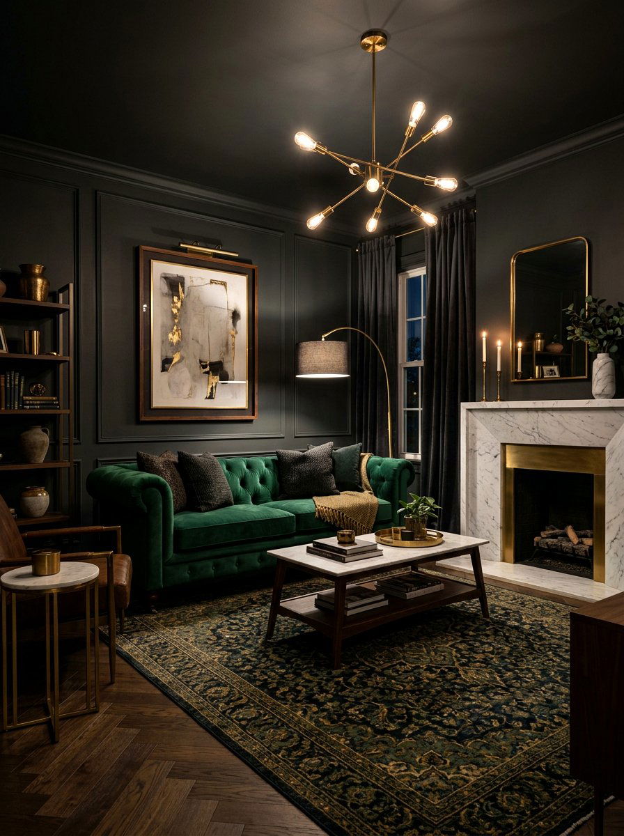 Dark moody living room - 30 modern eclectic living room ideas