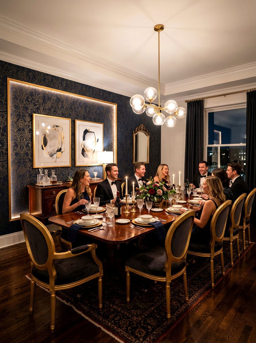 Dark moody wallpaper dining room - 30 wallpaper accent wall ideas