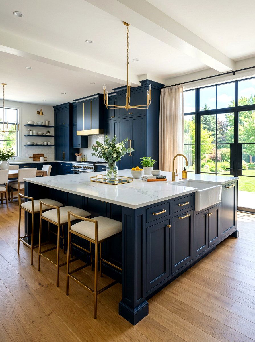 Dark navy blue kitchen island - 30 statement island kitchen ideas