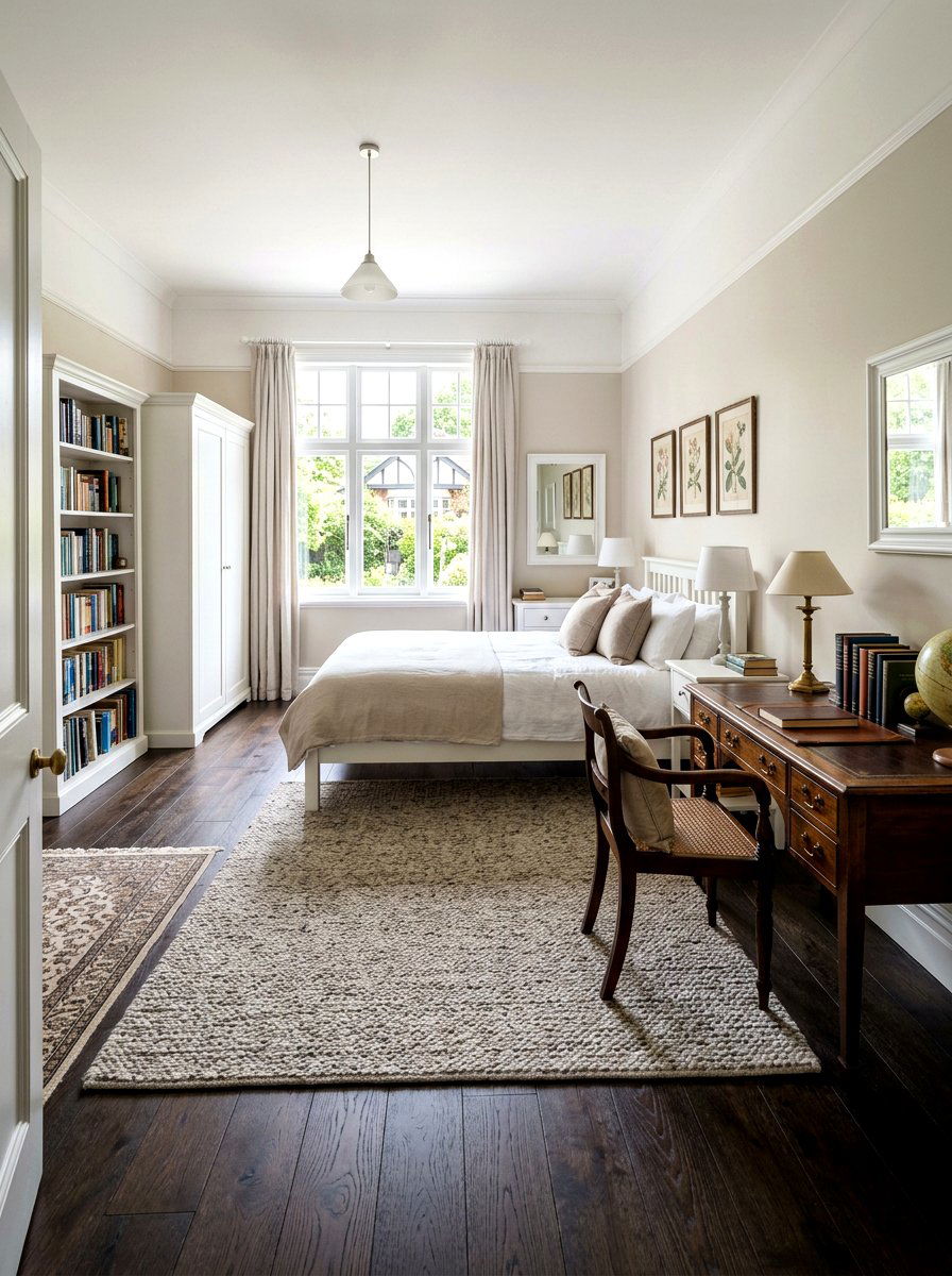 Dark oak flooring - 30 light academia bedroom ideas