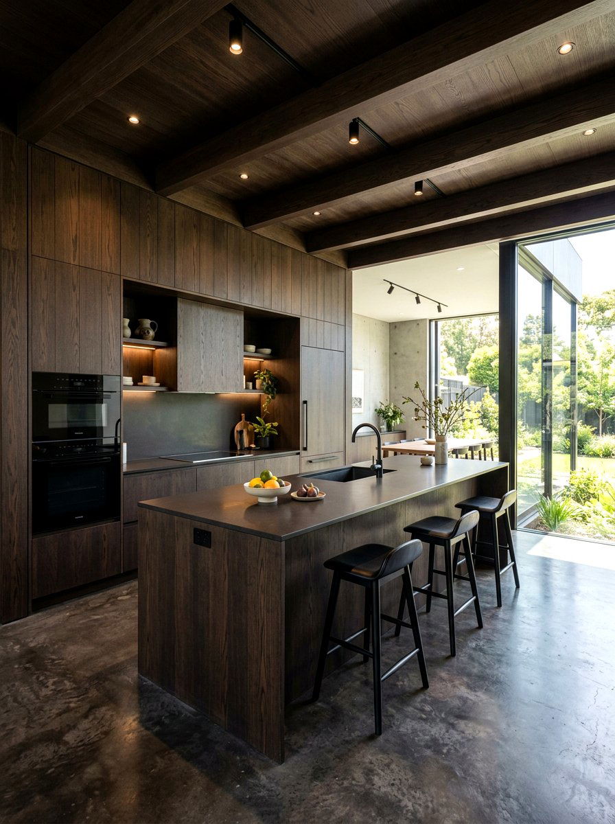 Dark oak paneling - 30 moody kitchen ideas