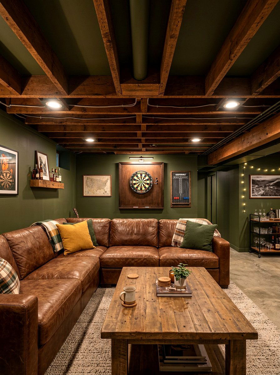 Dark olive green basement ceiling - 30 moody ceiling paint ideas