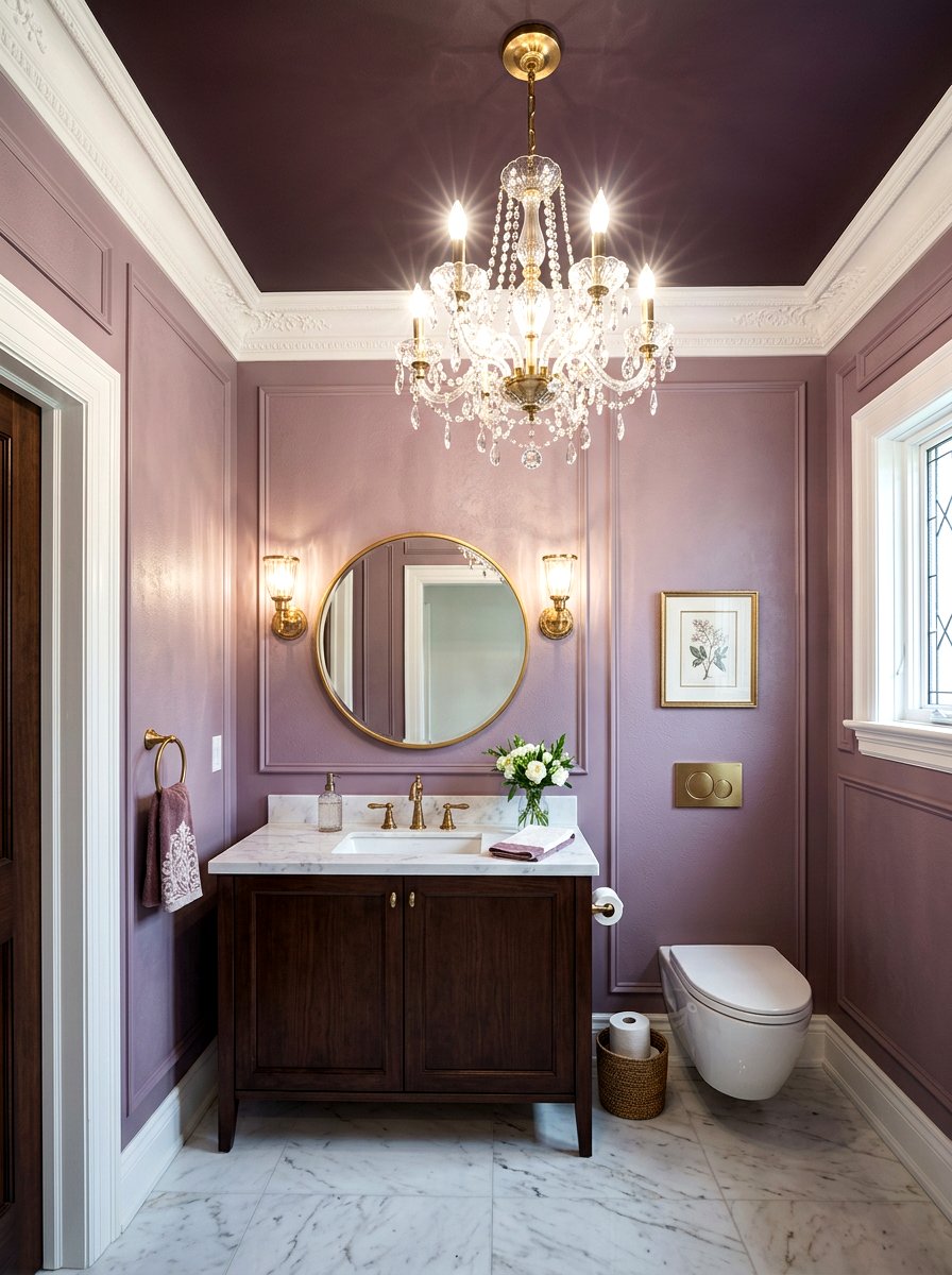 Dark plum ceiling - 30 plum powder room ideas