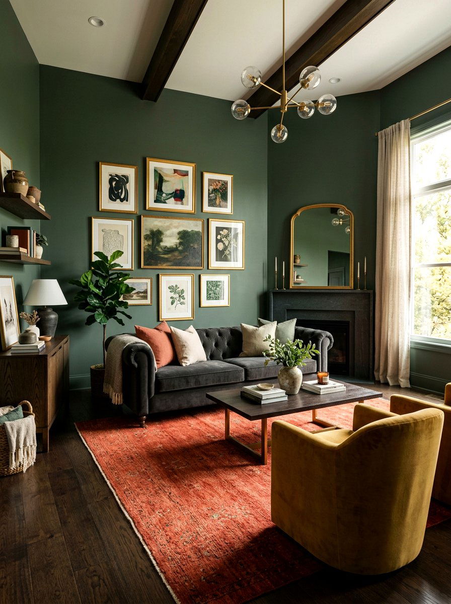 Dark sage green living room walls - 30 terracotta and sage living room ideas