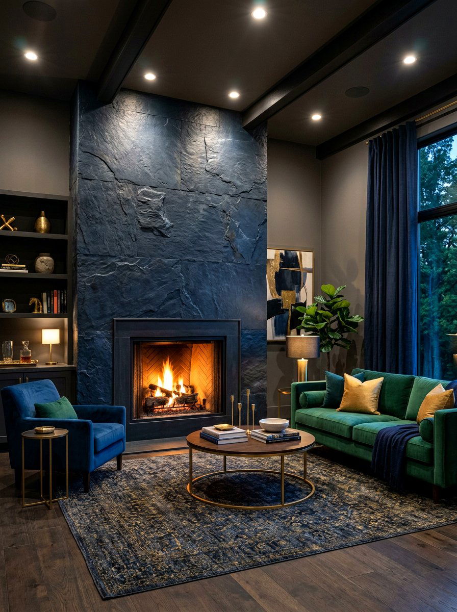 Dark slate fireplace - 30 stone fireplace ideas