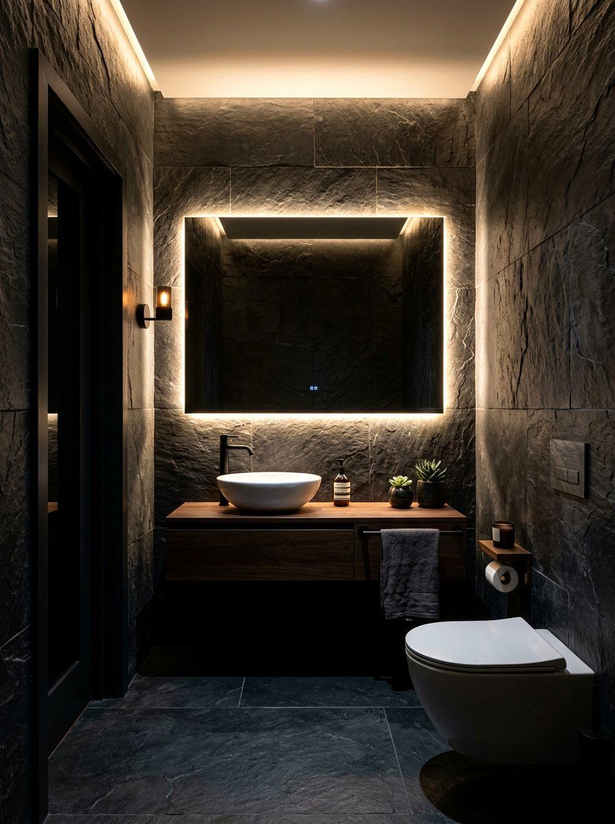 Dark slate powder room - 30 spa like powder room ideas