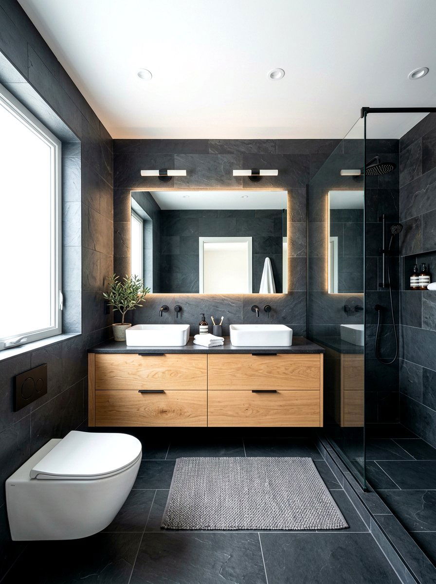 Dark slate tile - 30 lodge bathroom ideas