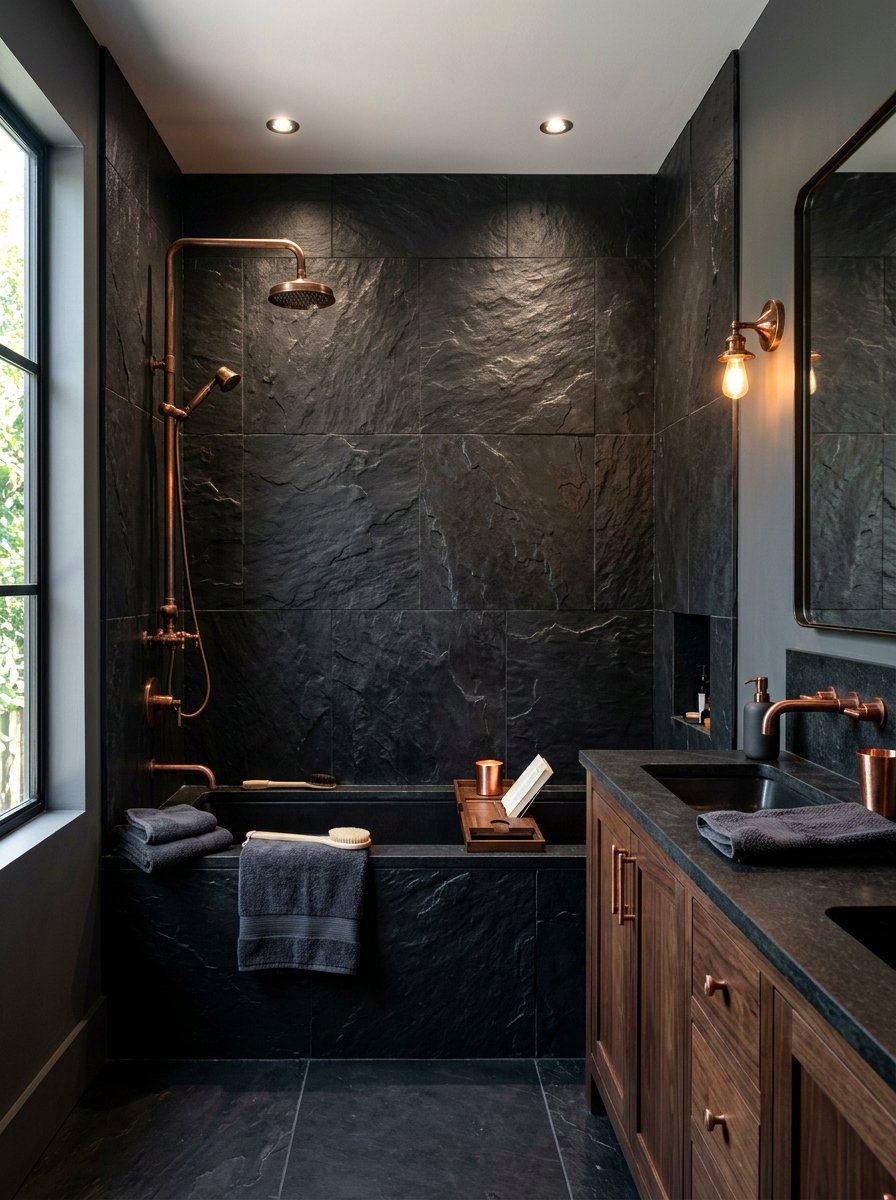 Dark slate tile - 30 tub surround ideas