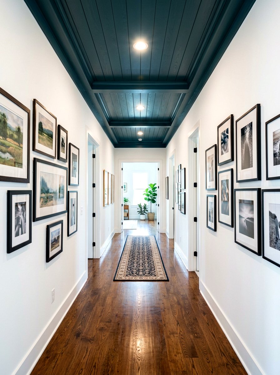 Dark spruce hallway ceiling - 30 moody ceiling paint ideas