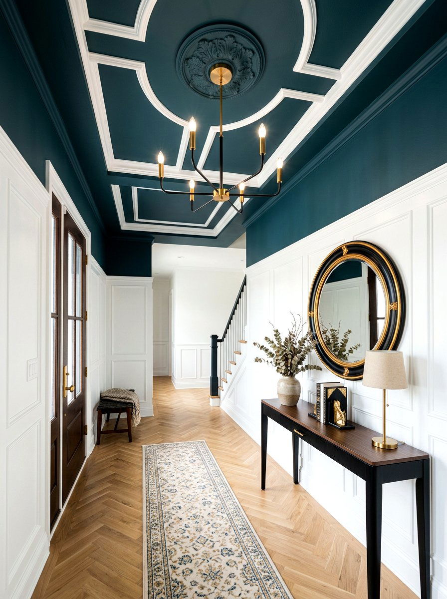 Dark teal entryway ceiling - 30 moody ceiling paint ideas