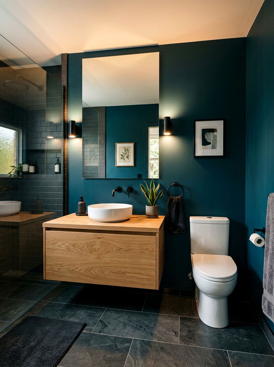 Dark turquoise wall - 30 turquoise bathroom ideas