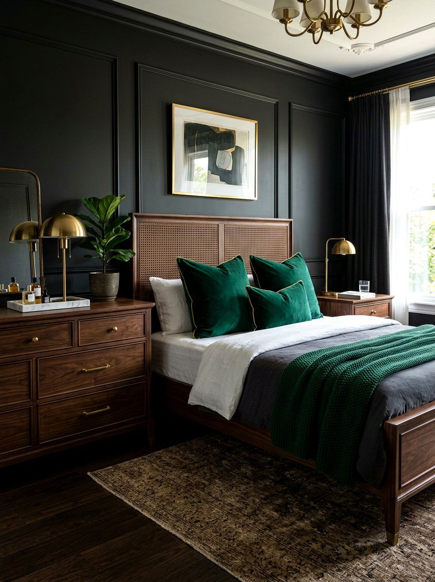Dark walnut headboard - 30 cane headboard ideas