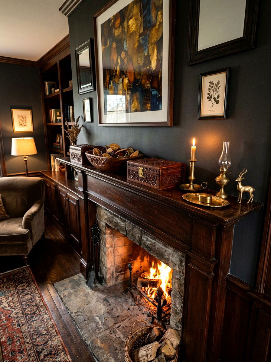 Dark wood accents - 30 moody mantel fall ideas