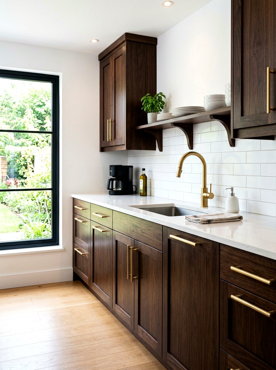 Dark wood and brass hardware - 30 dark wood kitchen ideas