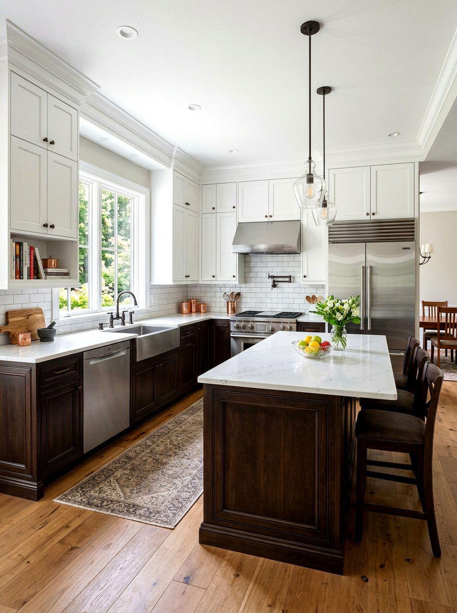 Dark wood and white kitchen cabinets - 30 two tone kitchen cabinet ideas