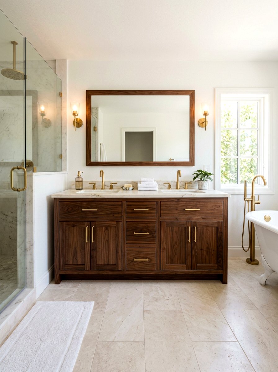 Dark wood bathroom vanity - 30 farmhouse bathroom vanity ideas