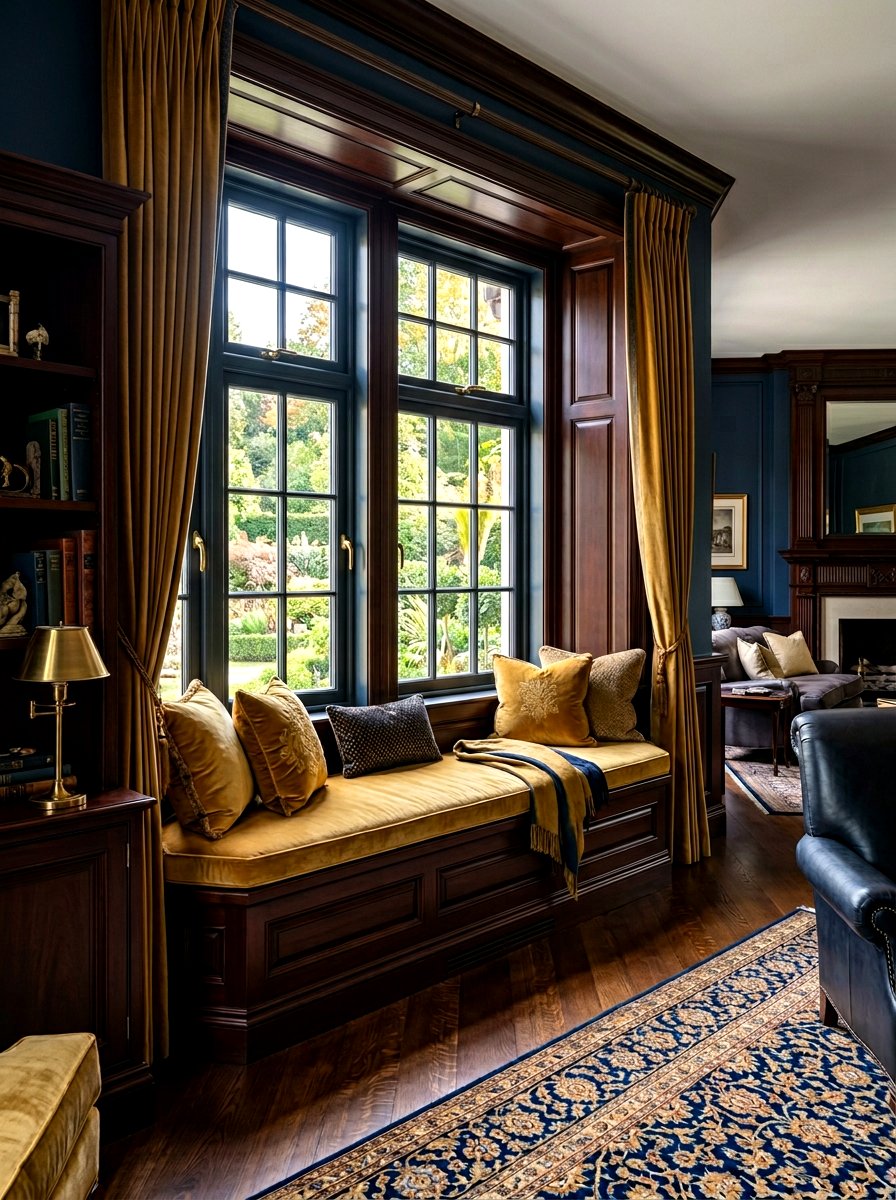 Dark wood bay window seating - 30 bay window seating living room ideas