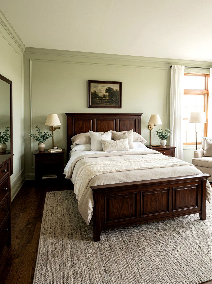 Dark wood bed sage bedroom - 30 sage and cocoa bedroom ideas