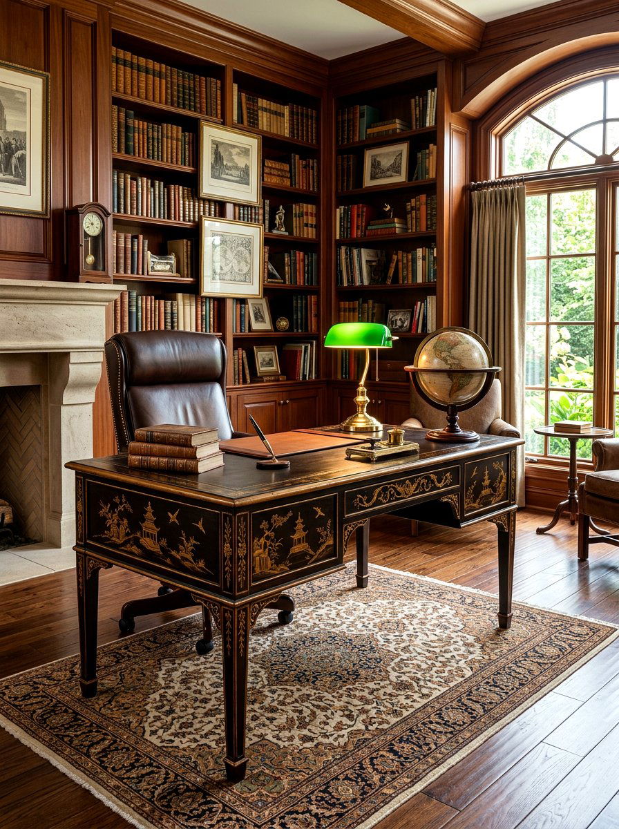 Dark wood chinoiserie library table - 30 chinoiserie table ideas
