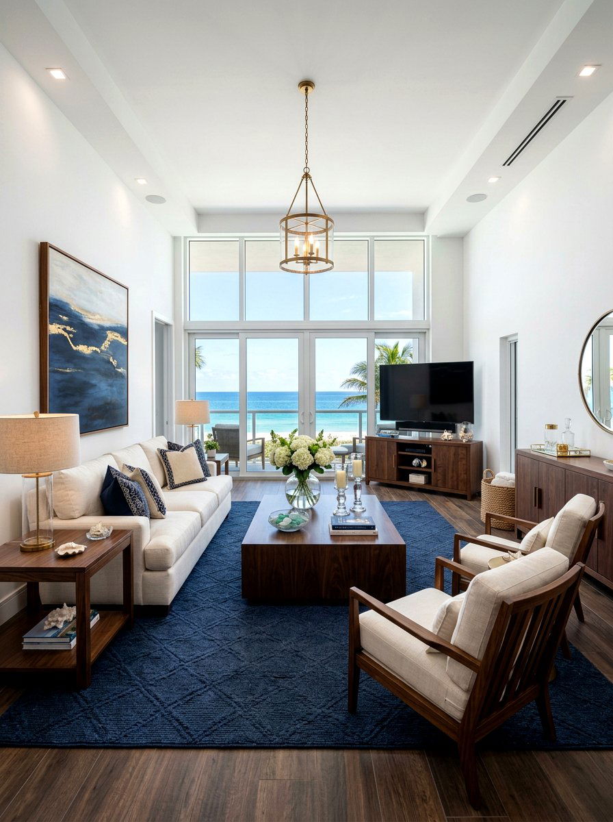 Dark wood coastal living room - 30 coastal summer living room ideas