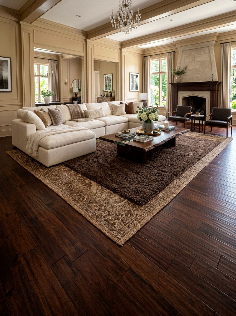 Dark wood flooring - 30 tonal brown living room ideas