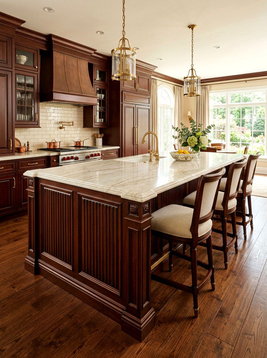 Dark wood fluted kitchen island - 30 fluted kitchen island ideas