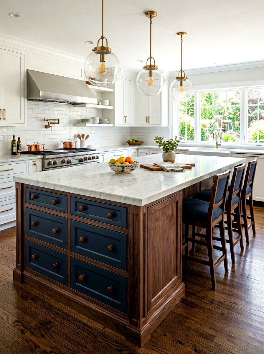Dark wood kitchen island - 30 wood knob kitchen ideas
