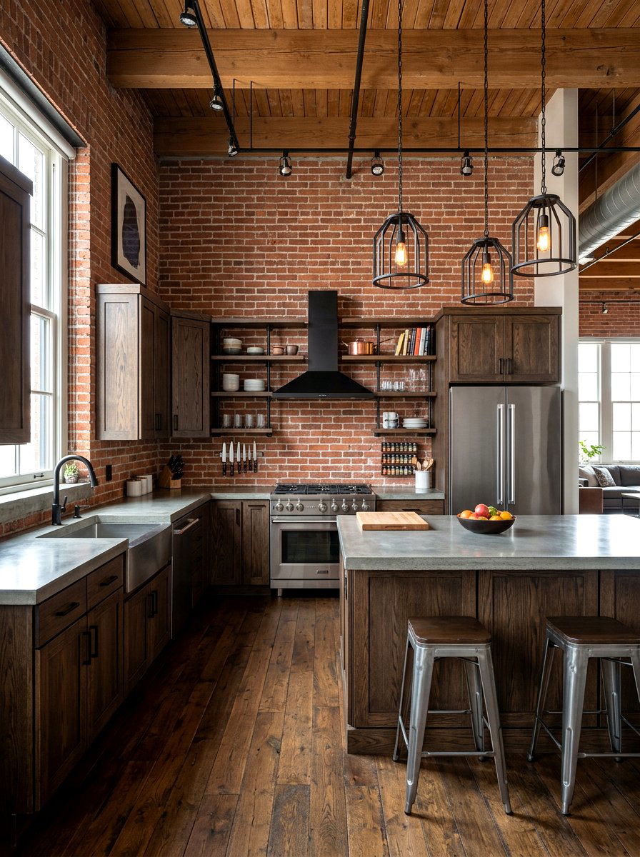 Dark wood kitchen with brick walls - 30 dark wood kitchen ideas