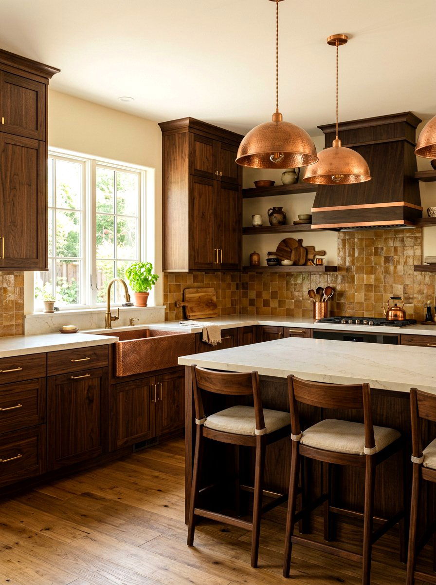 Dark wood kitchen with copper accents - 30 dark wood kitchen ideas