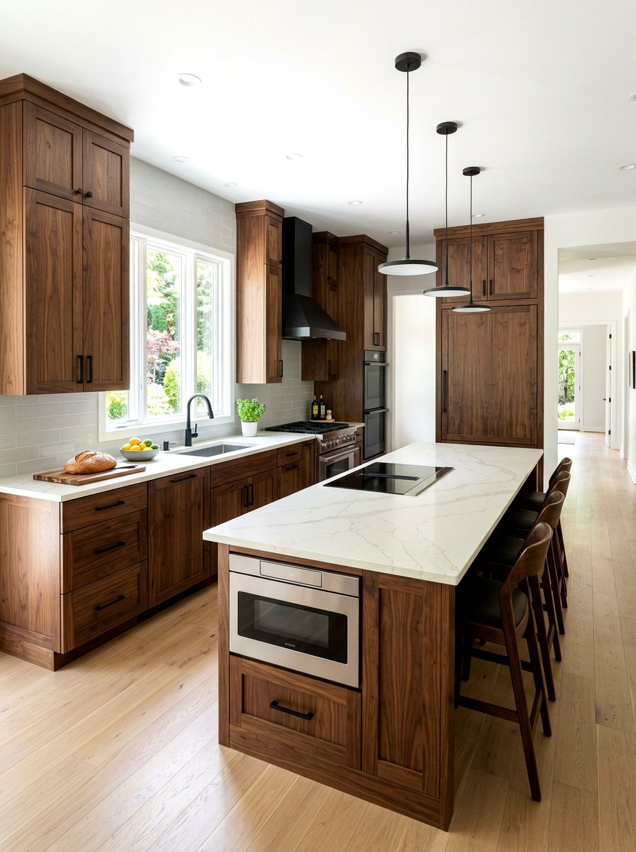 Dark wood kitchen with quartz countertops - 30 dark wood kitchen ideas