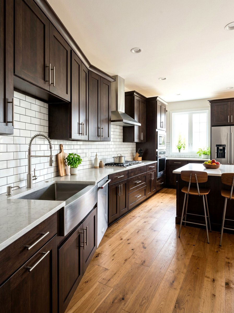 Dark wood kitchen with subway tile - 30 dark wood kitchen ideas