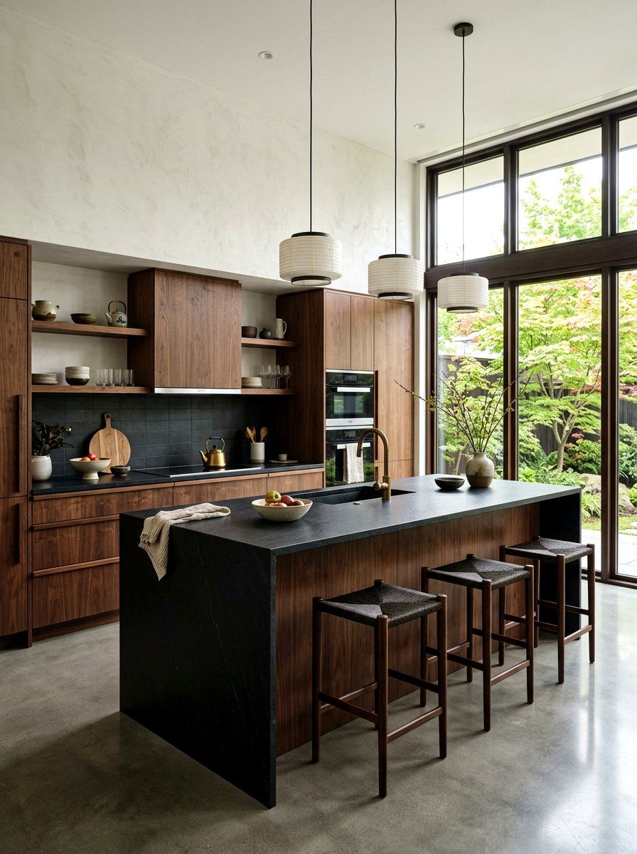 Dark wood kitchen - 30 Japandi kitchen ideas