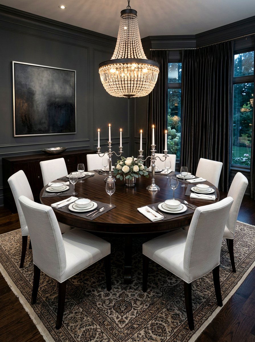 Dark wood round table - 30 round dining table ideas