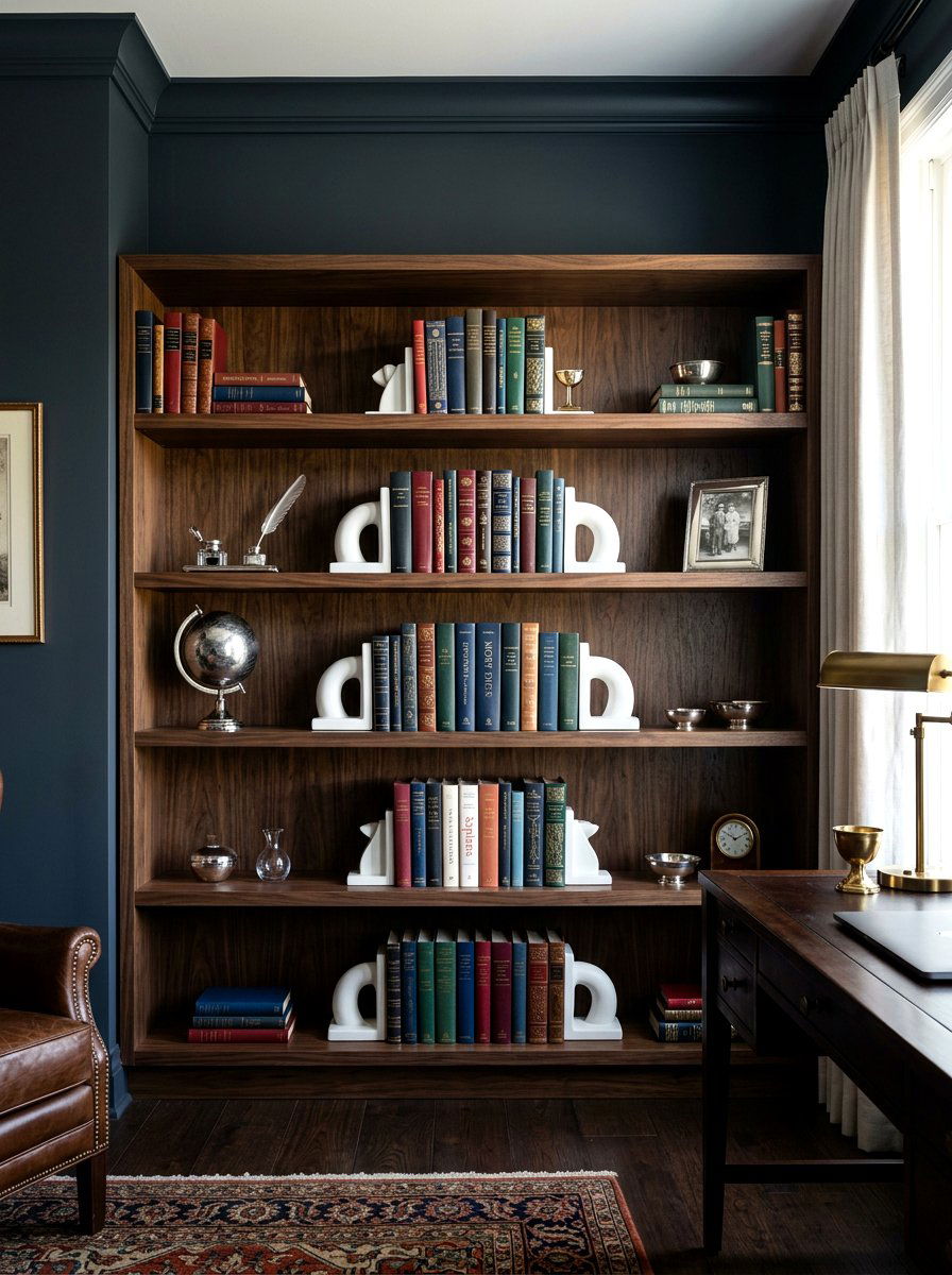 Dark wood study shelf - 30 minimalist shelf styling ideas
