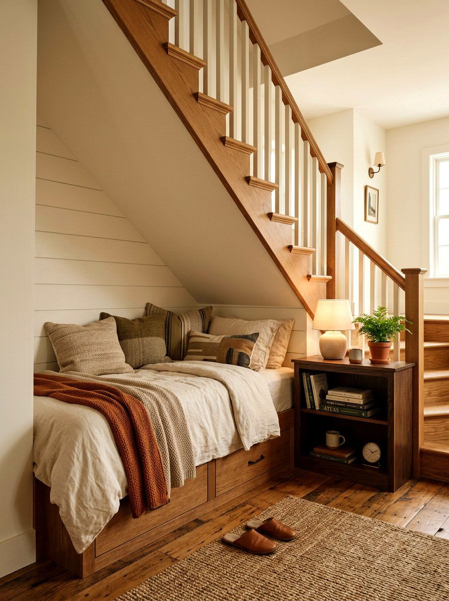 Daybed Under Stairs - 30 cozy nook under stairs ideas