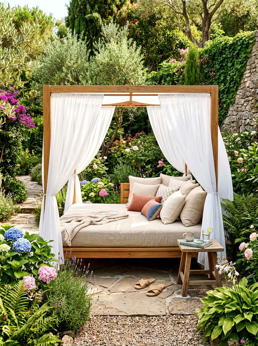 Daybed relaxation zone - 30 backyard seating ideas