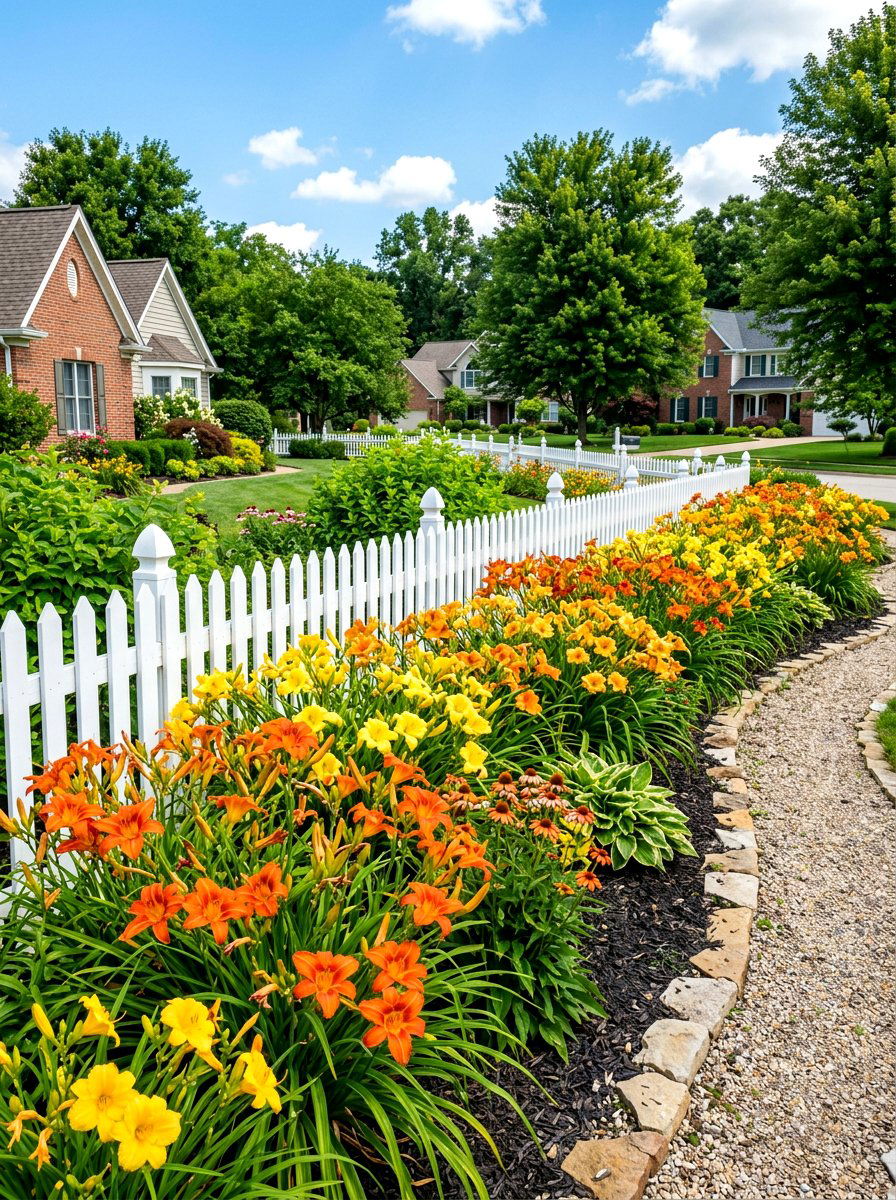 Daylily Flower Rows - 30 flower bed plant ideas
