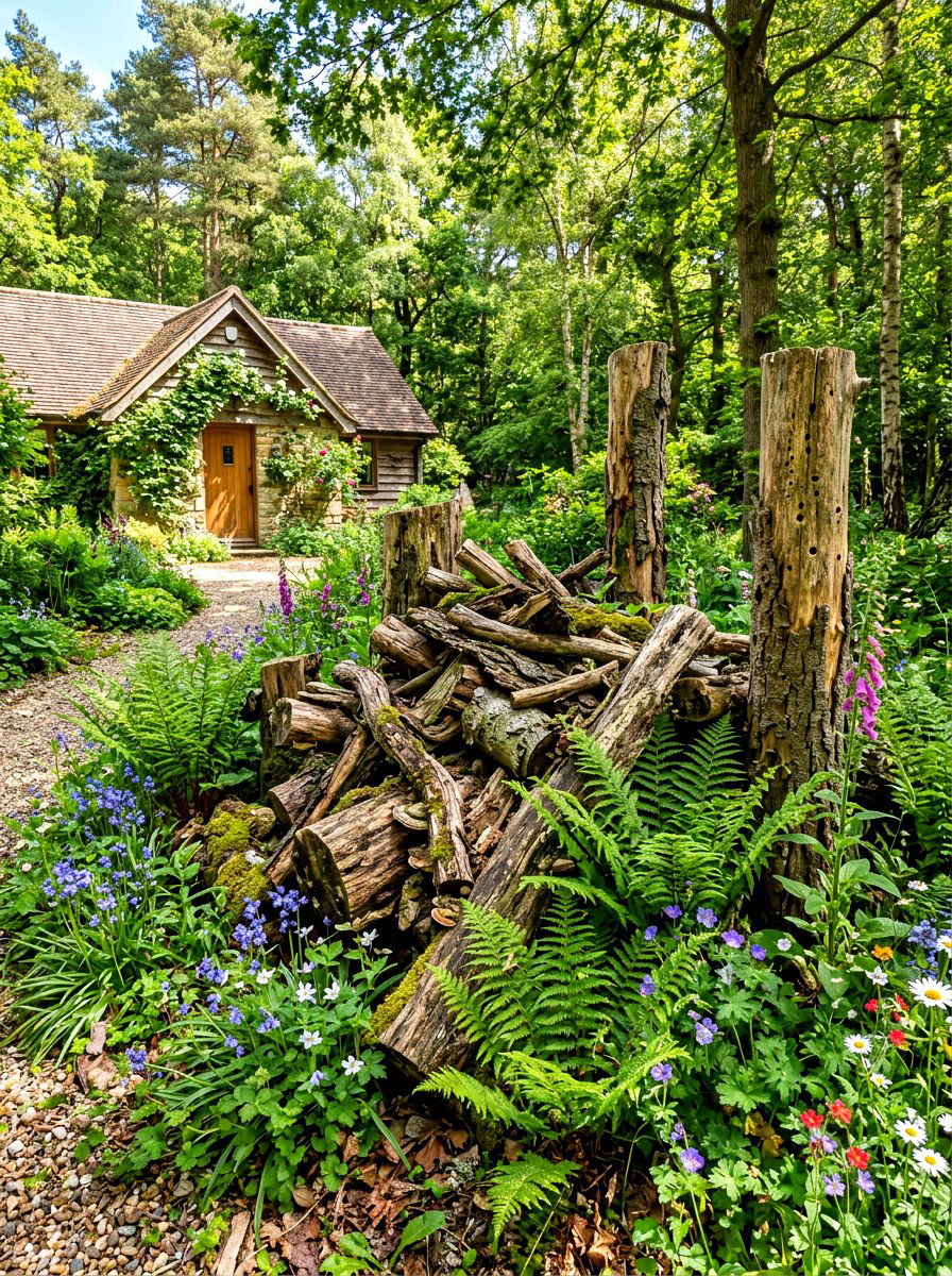Dead Wood Habitat - 30 pollinator front yard ideas