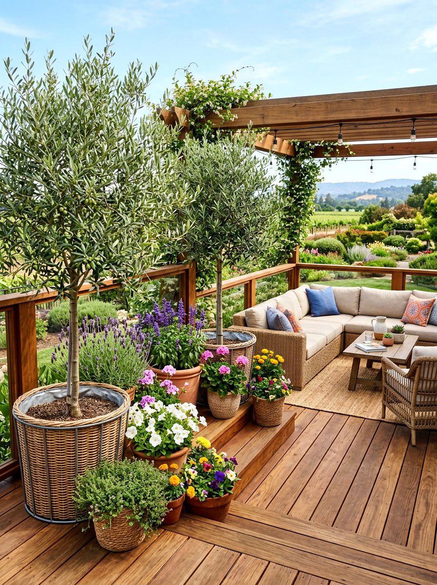 Deck Container Gardening - 30 potted olive backyard ideas