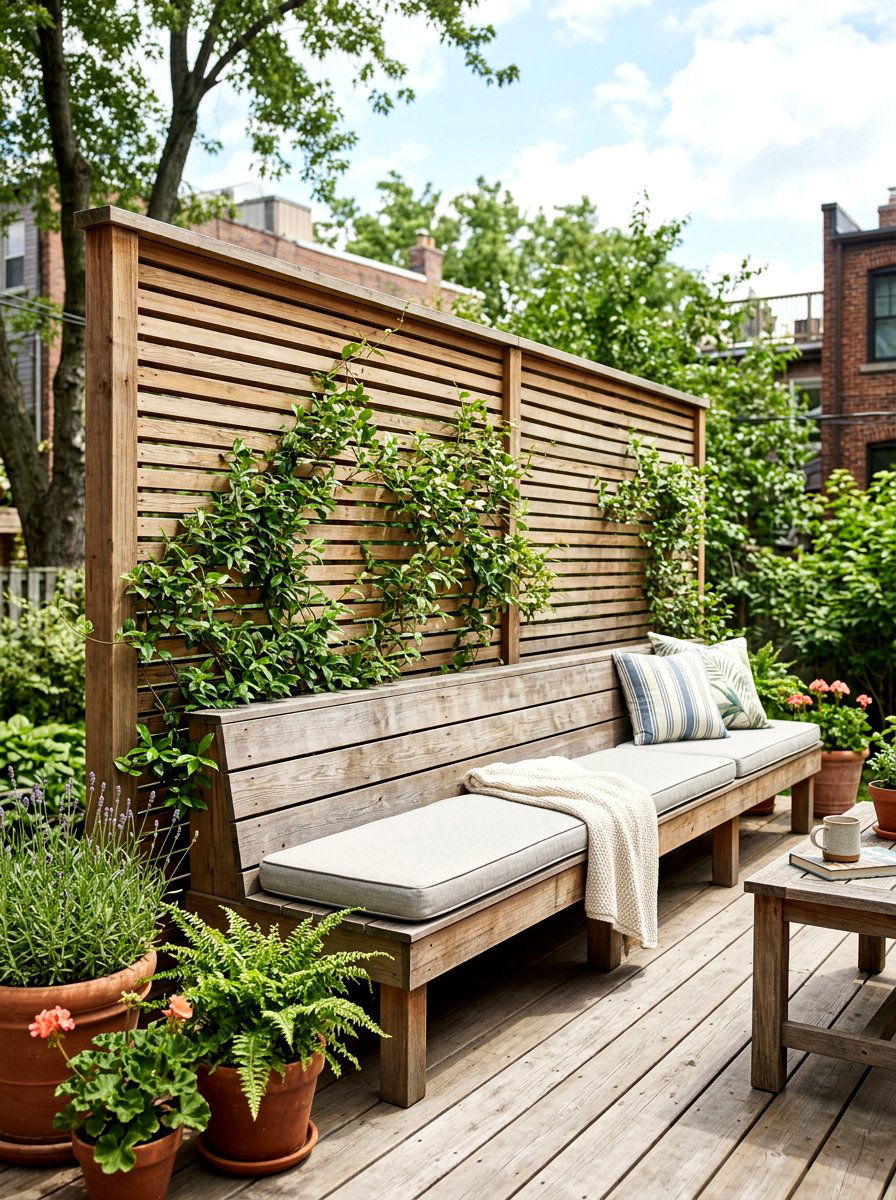 Deck Privacy Screen Bench - 30 deck built in seating ideas