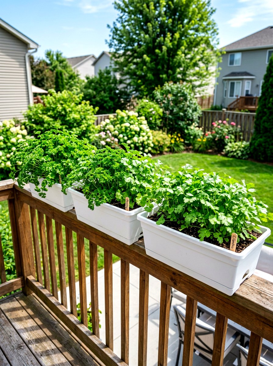 Deck Railing Herb Planter - 30 compact kitchen garden ideas