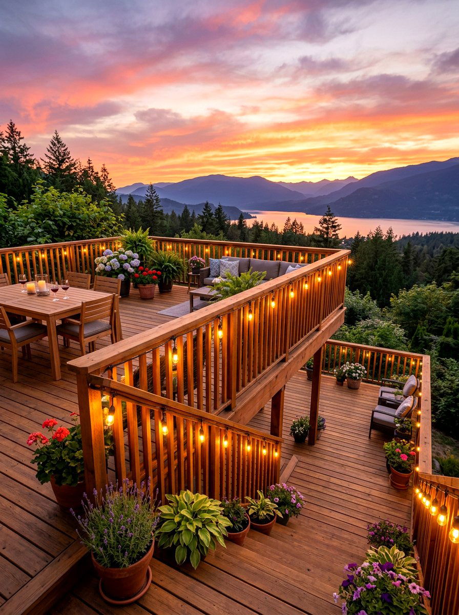 Deck Railing String Lights - 30 bistro lights patio ideas