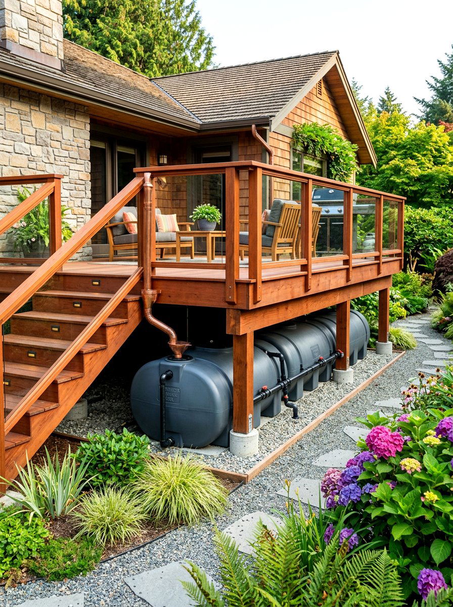 Deck Rainwater Storage - 30 rainwater collection ideas
