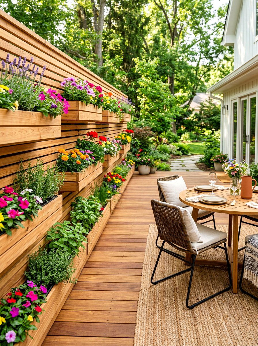 Deck Slat Wall With Planters - 30 slatted privacy wall ideas