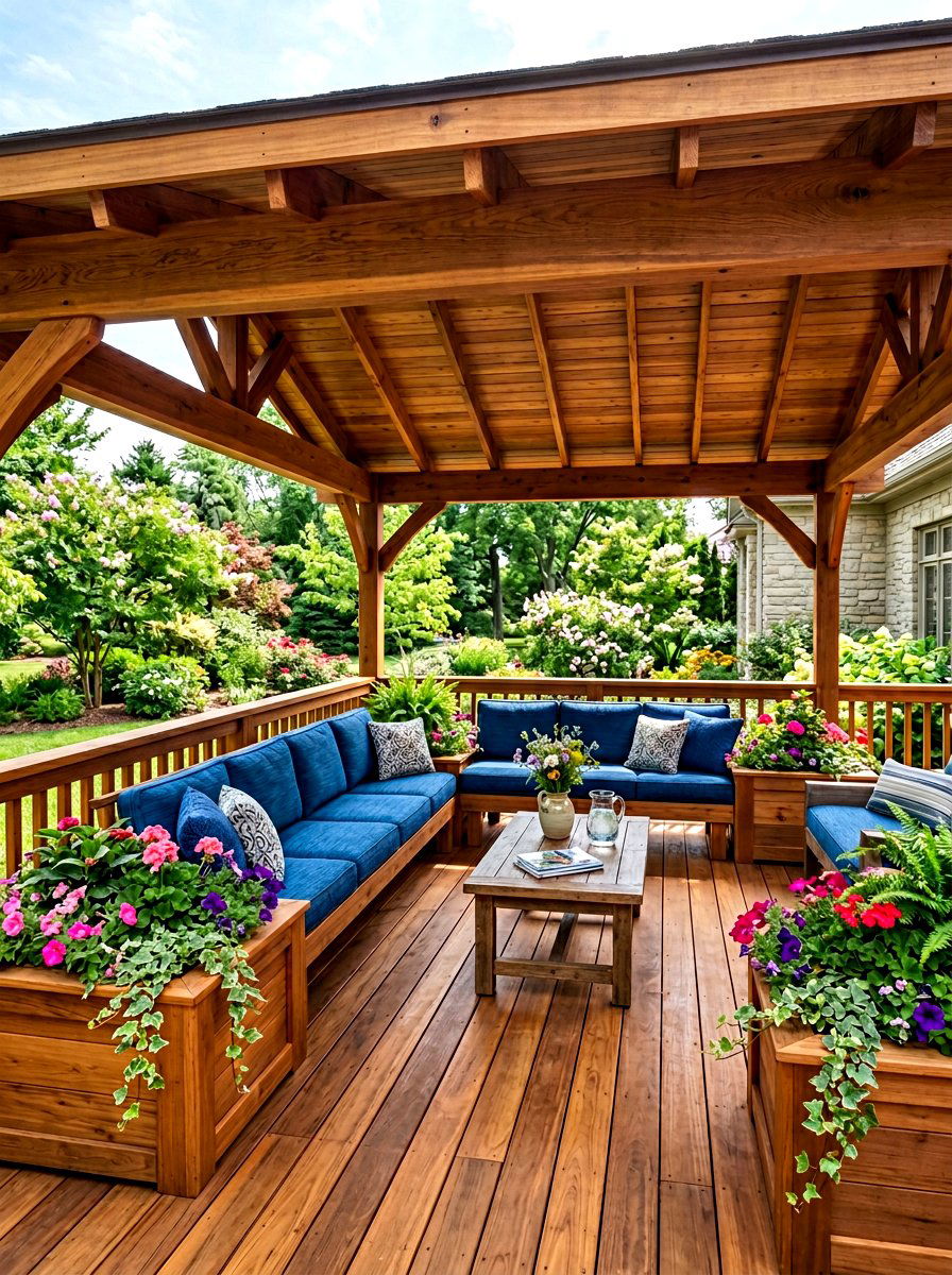 Deck With Built In Benches - 30 covered deck ideas